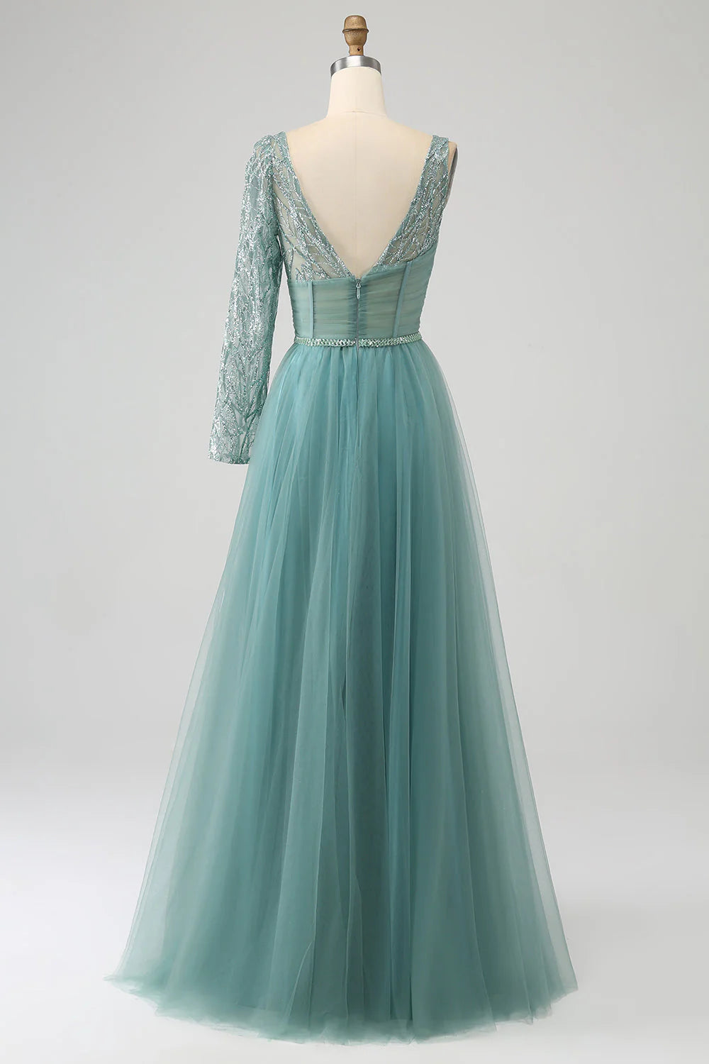 Vestido de fiesta largo con corsé y lentejuelas brillantes de corte A